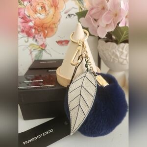 Dolce & Gabbana Natural Fur Blueberry Motif Pom Pom Keychain Bag Charm Leather